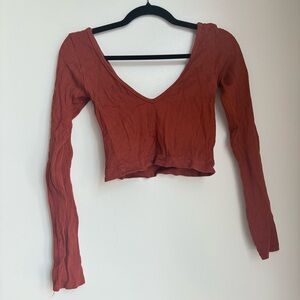 Urban Outfitters Rust V-Neck Cropped Long Sleeve